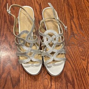 Naturalizer Silver Strappy Sandals with Low Heel